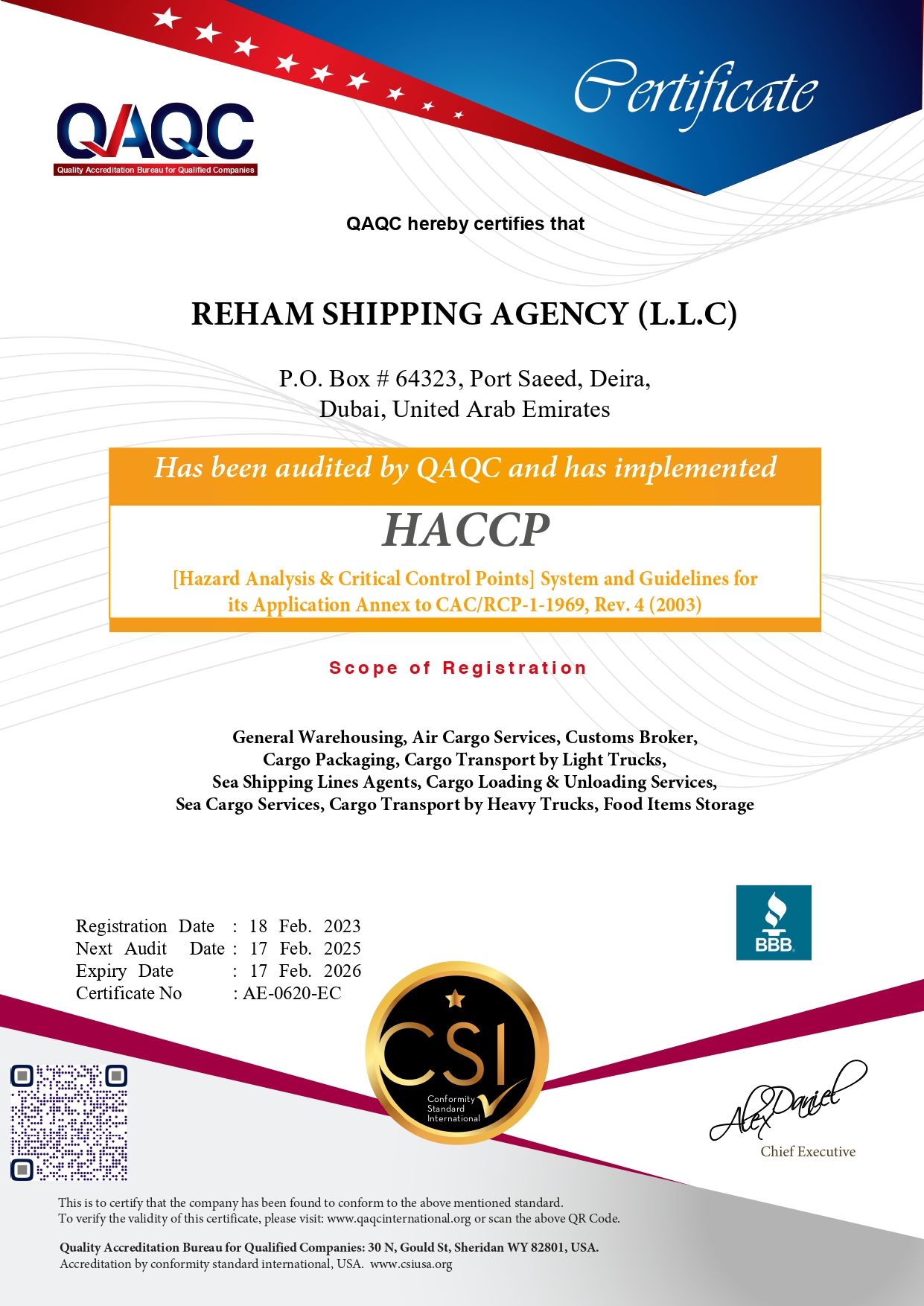 HACCP System Certificate